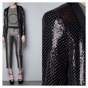Zara sequin tuxedo blazer.